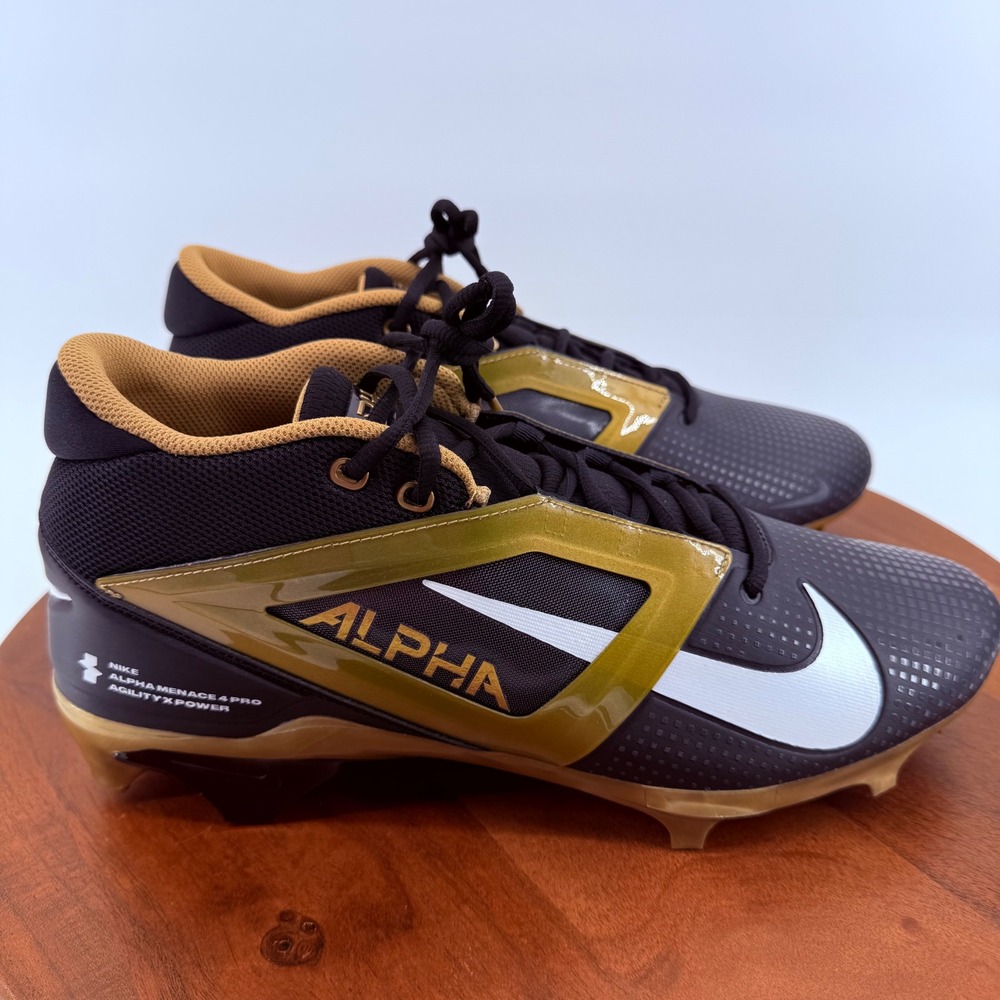 Nike Alpha Menace 4 Pro Football Cleats Black Gold‎ FD7037-003 Mens Size 13